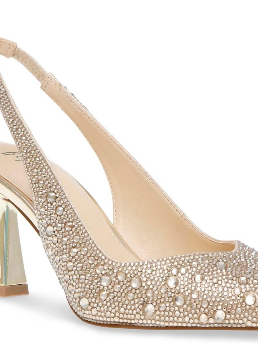 Betsey Johnson Light Gold Crystal Slingback Heels with Gold Block Heel